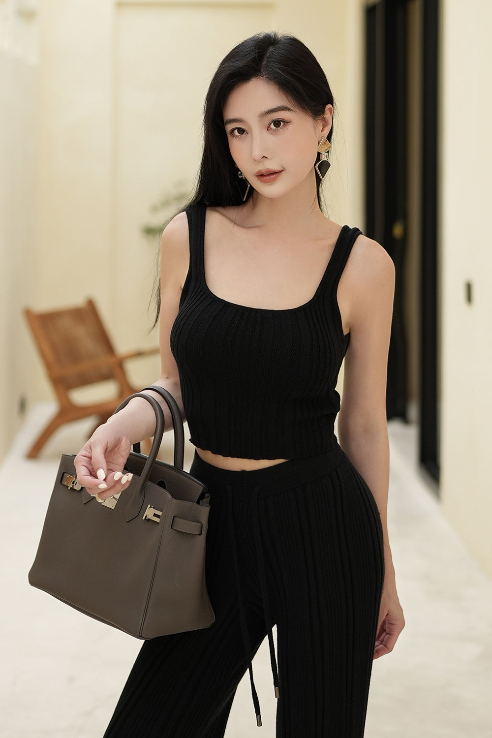 (現貨) Wide Ribbed Knit Square Neck Bra Top (自然針織方領) - 【黑S、L】 By mumm - Milu