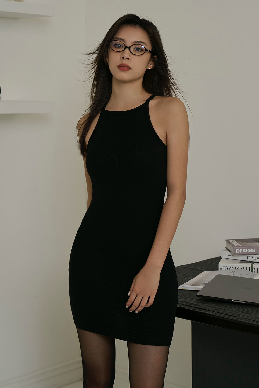 Elegant Rib Knit Sleeveless Mini Bra Dress (削肩襯墊短洋裝) By mumm - Milu