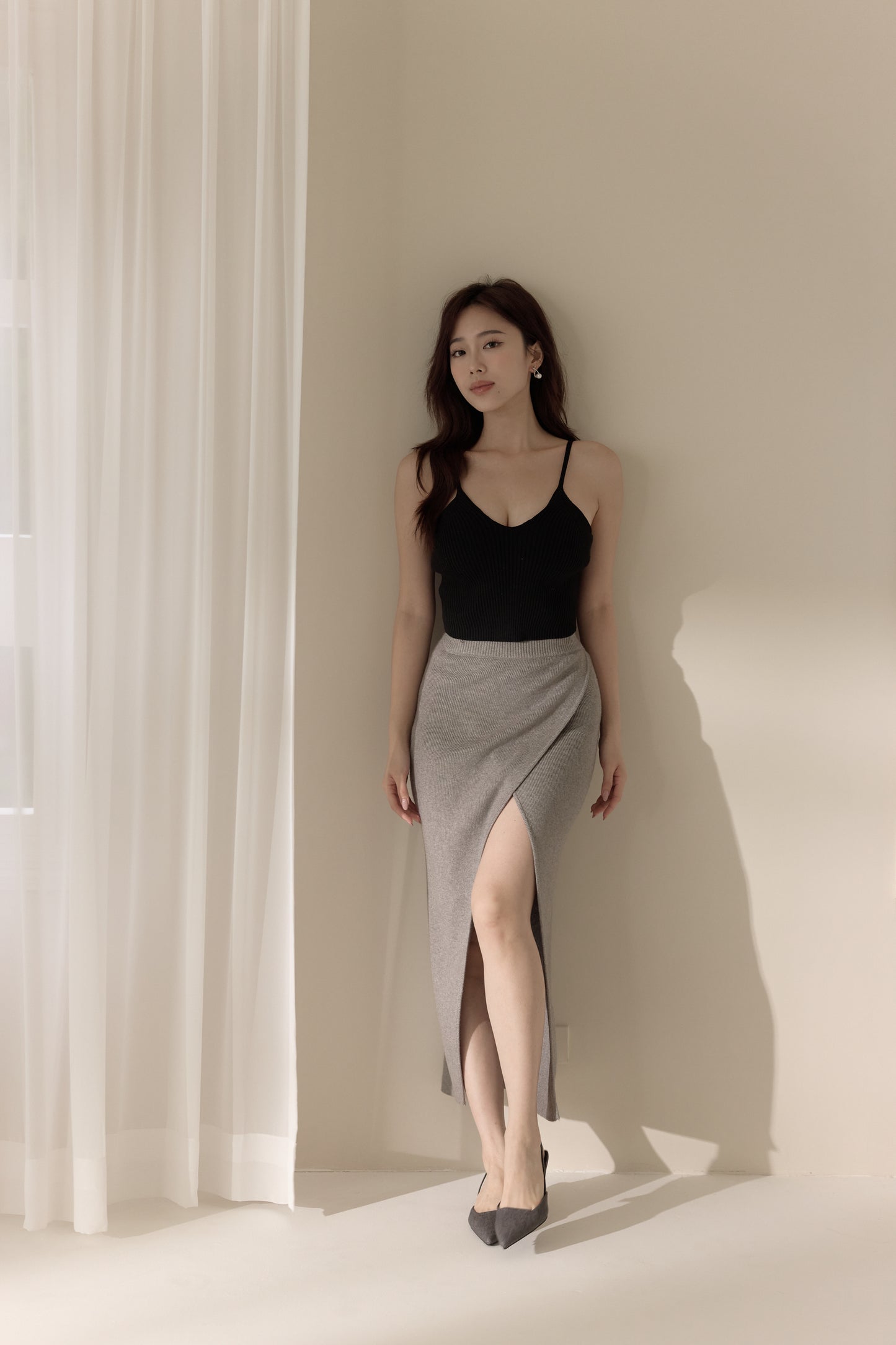 Knit Spaghetti Strap V-Neck Bra Top (細肩針織V領) By Beigy - Milu