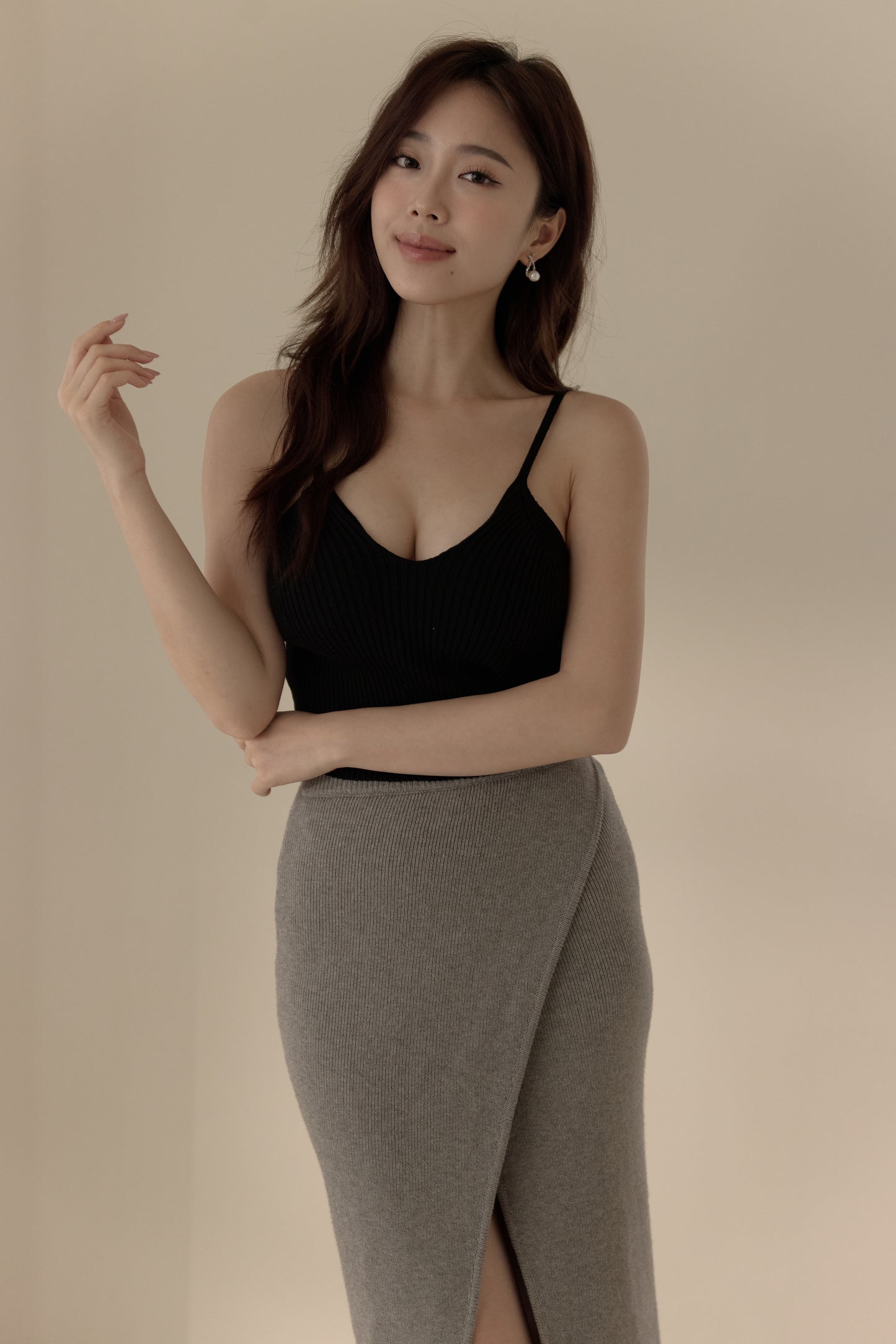 Knit Spaghetti Strap V-Neck Bra Top (細肩針織V領) By Beigy - Milu