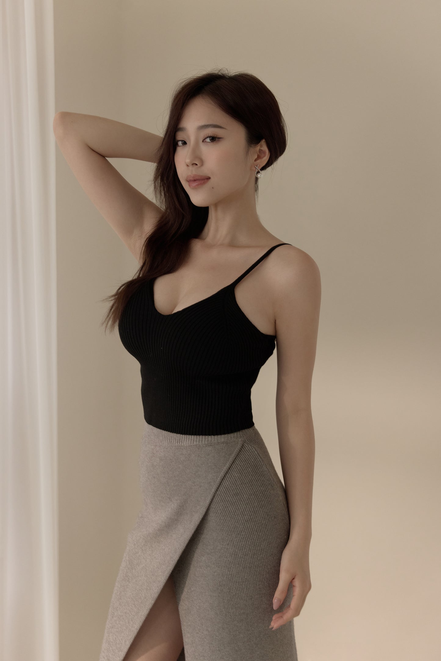 Knit Spaghetti Strap V-Neck Bra Top (細肩針織V領) By Beigy - Milu