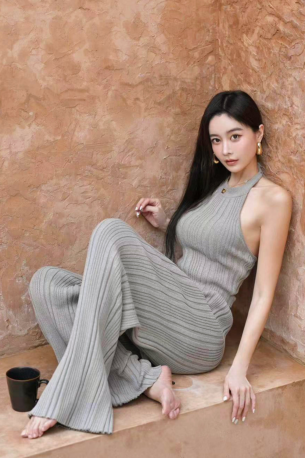(現貨) Wide Ribbed Knit Halter Bra Top (坑條針織露背) -【L】 By mumm - Milu