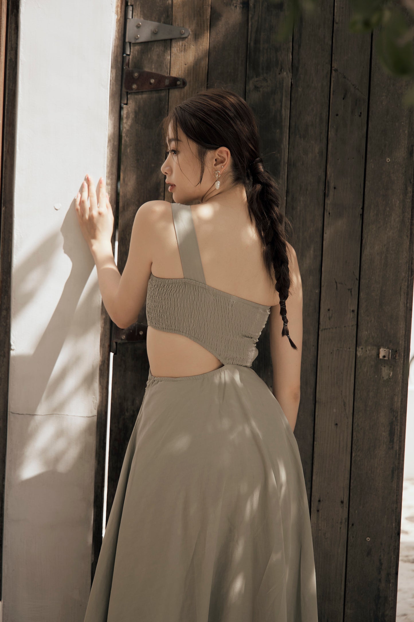 Cotton Linen One Shoulder Bra Dress (棉麻單肩側鏤空) By Beigy - Milu
