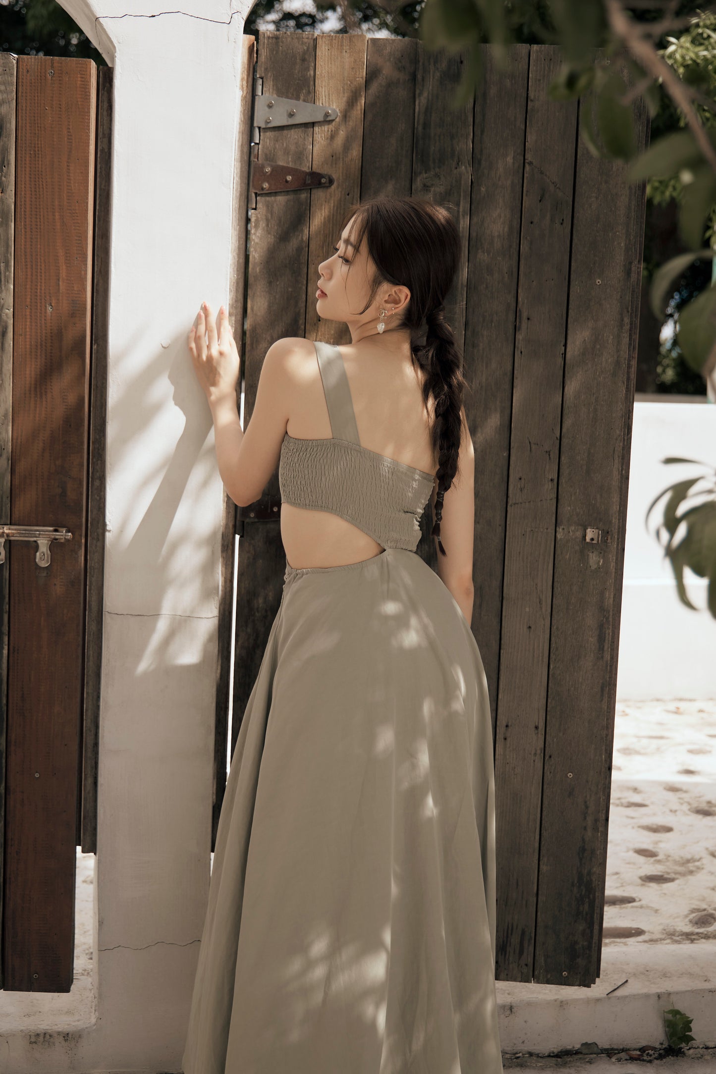 Cotton Linen One Shoulder Bra Dress (棉麻單肩側鏤空) By Beigy - Milu