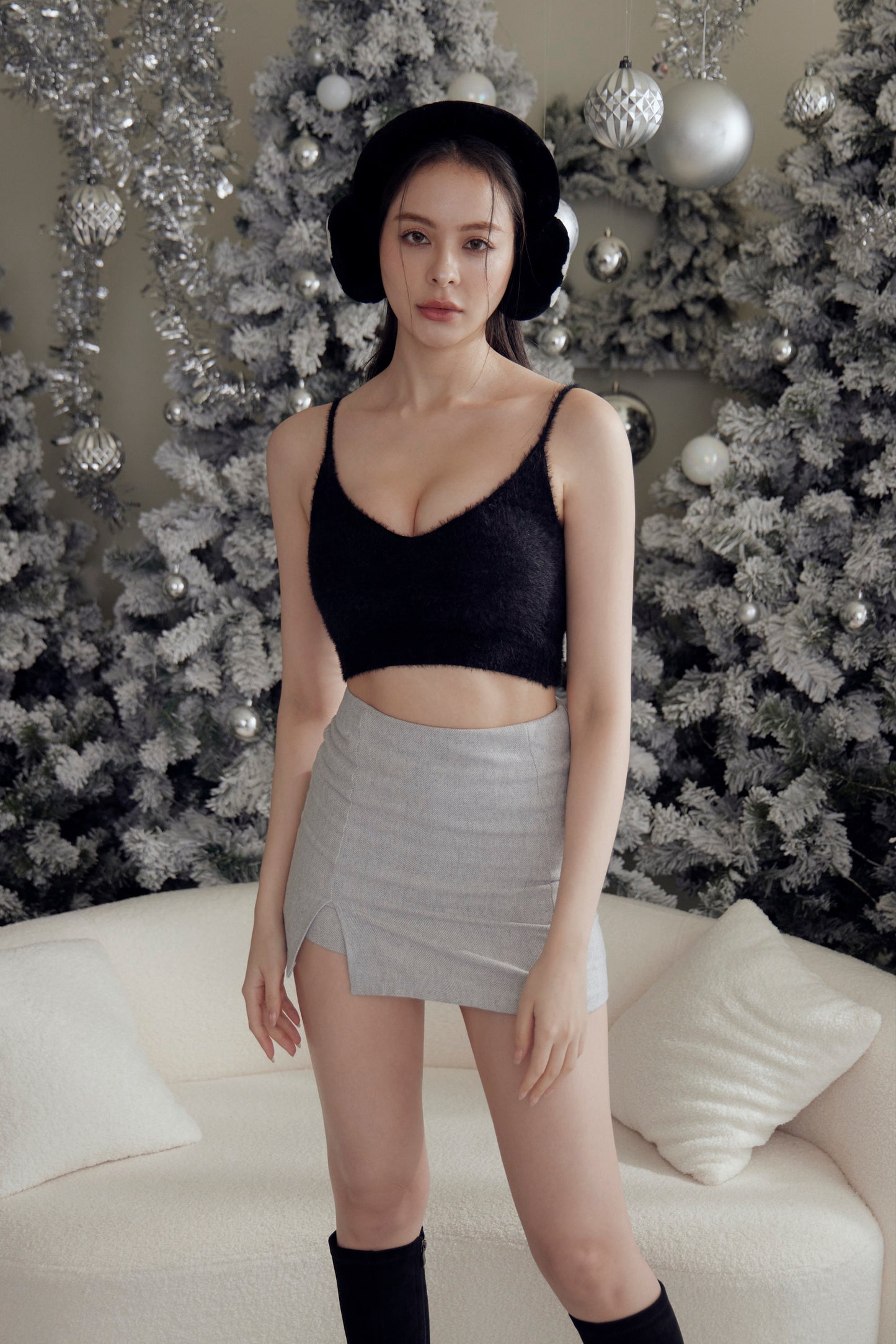 Faux Fur V-Neck Bra Top (完美V領水貂毛感Bra Top) By Beigy - Milu