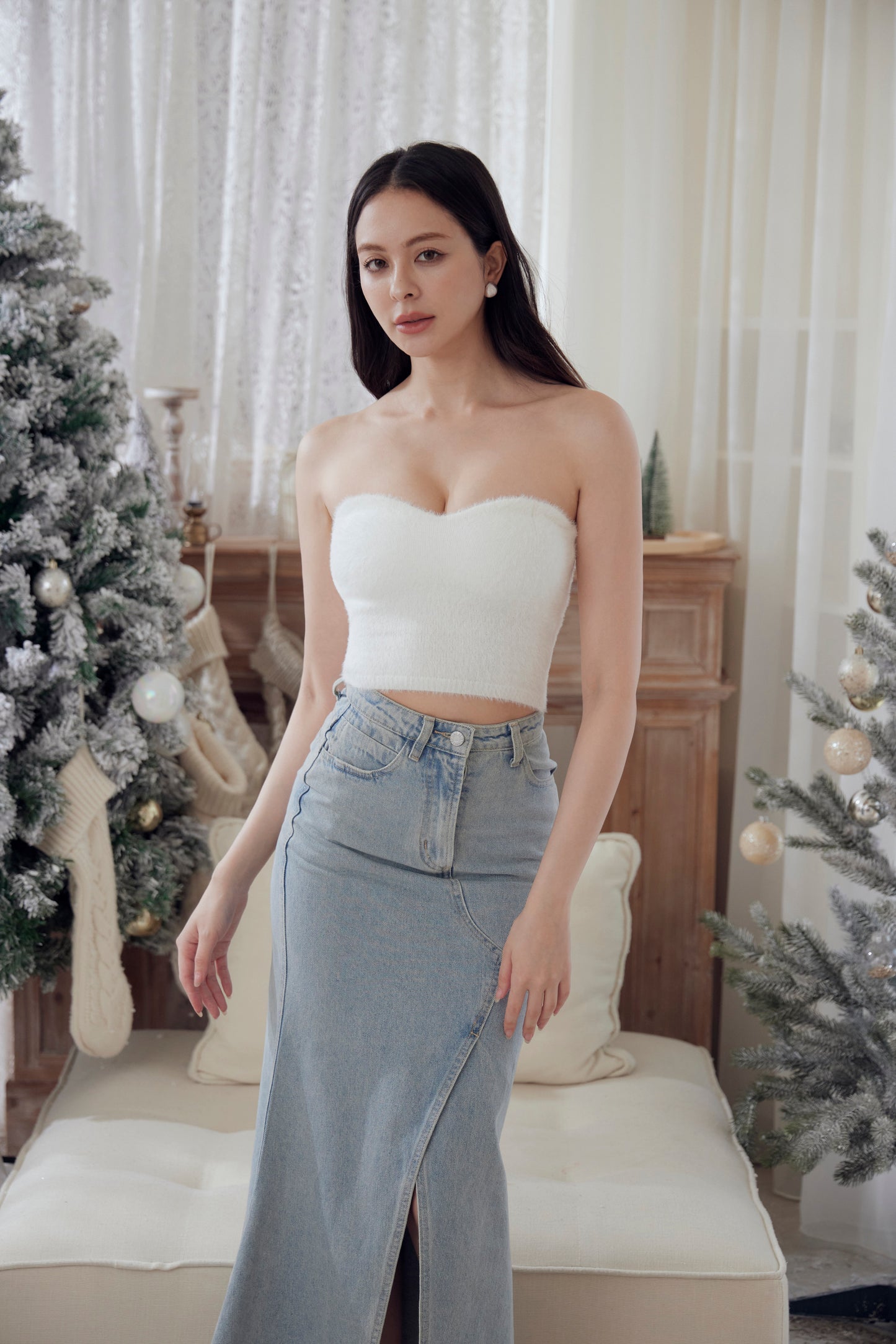 Faux Fur Heart Shape Bra Top (桃心領平口水貂毛感Bra Top) By Beigy - Milu