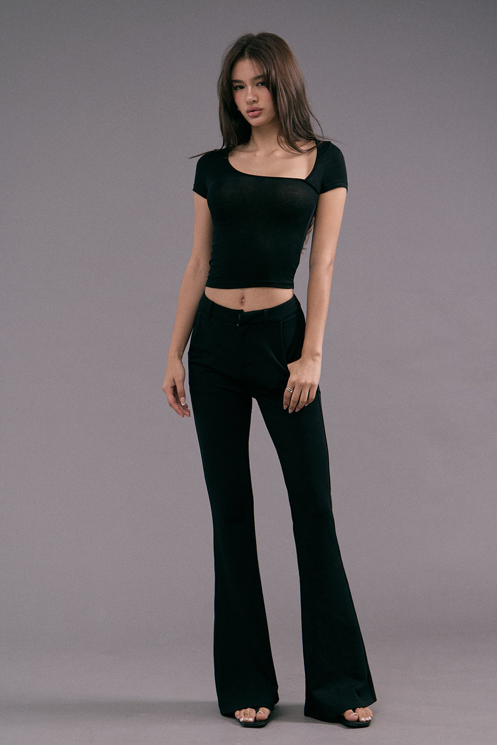 Tencel Wool Asymmetrical Neck Sleeve Top <br/>極柔天絲兩穿式短袖上衣