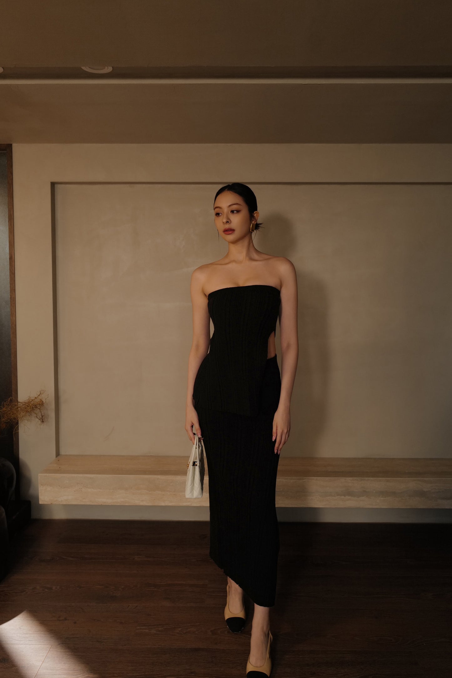 Wide Ribbed Knit Midi Skirt With Slit (針織側開岔裙) By mumm - Milu