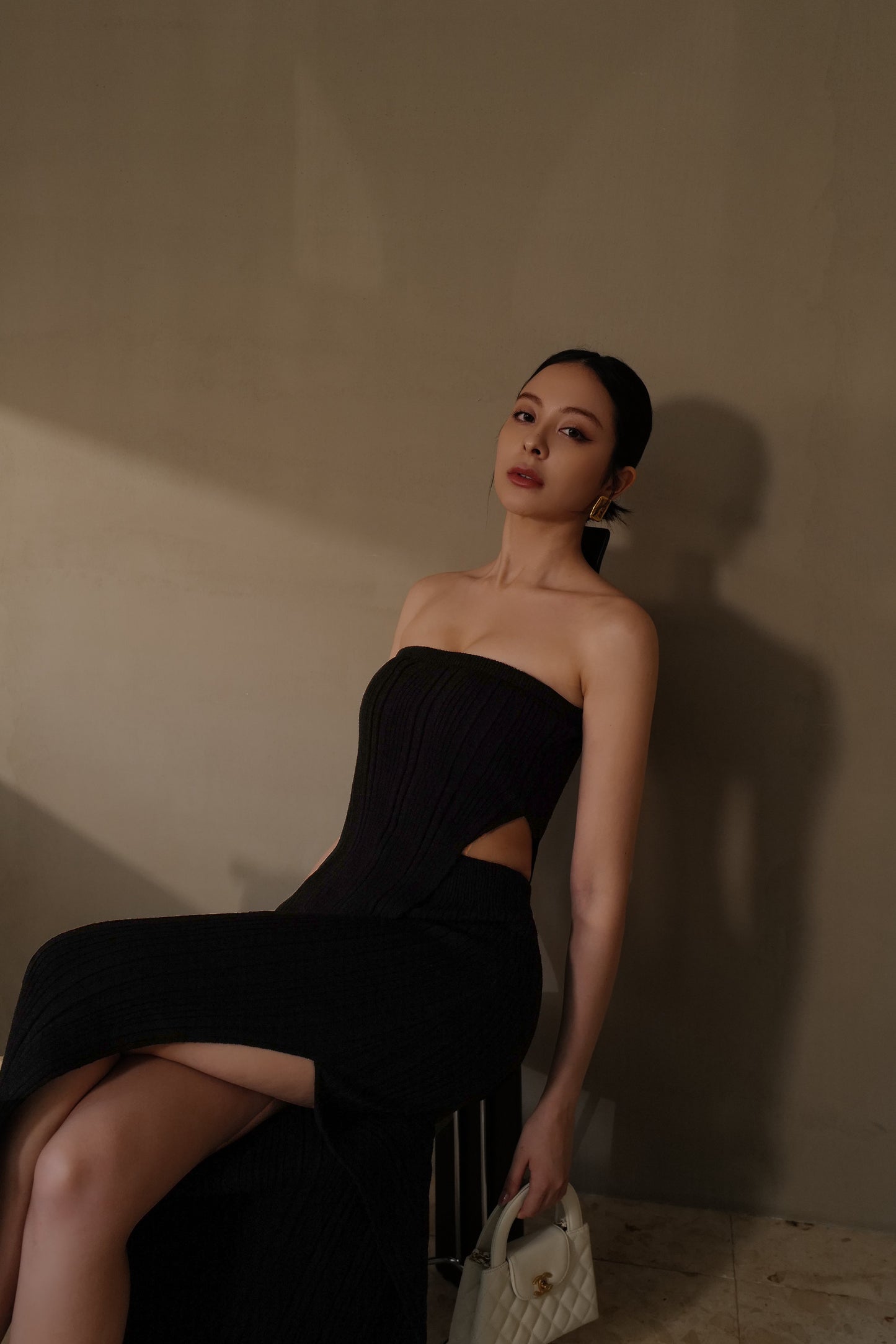 Wide Ribbed Knit Midi Skirt With Slit (針織側開岔裙) By mumm - Milu