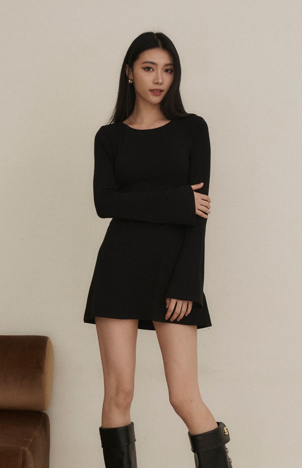 Ribbed Open Back Long Sleeve Mini Bra Dress (坑條美背綁帶Bra Dress) By Beigy - Milu