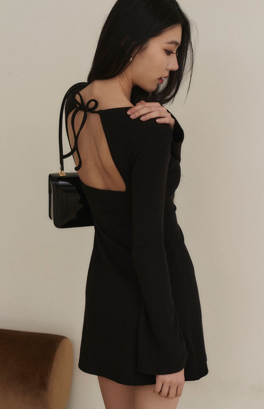 Ribbed Open Back Long Sleeve Mini Bra Dress (坑條美背綁帶Bra Dress) By Beigy - Milu