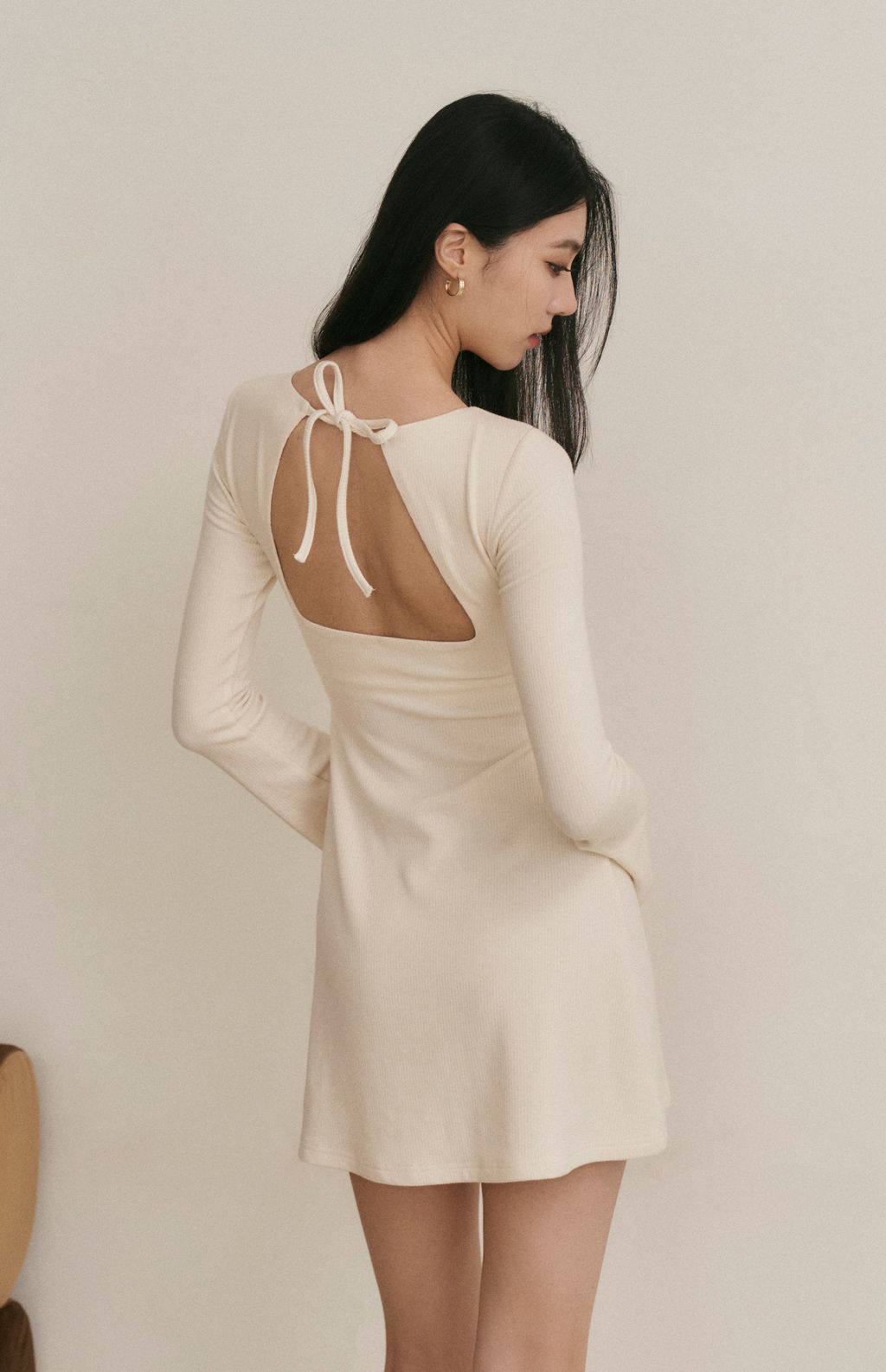 Ribbed Open Back Long Sleeve Mini Bra Dress (坑條美背綁帶Bra Dress) By Beigy - Milu