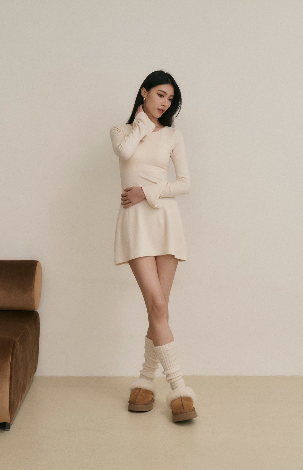 Ribbed Open Back Long Sleeve Mini Bra Dress (坑條美背綁帶Bra Dress) By Beigy - Milu