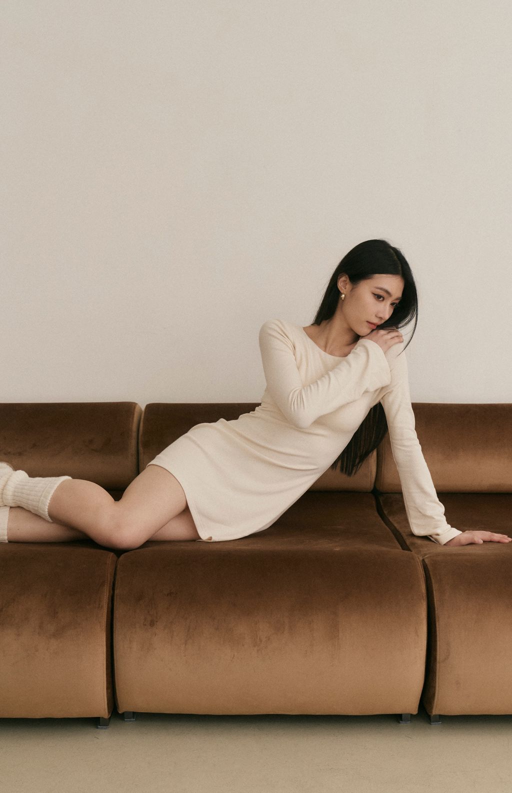 Ribbed Open Back Long Sleeve Mini Bra Dress (坑條美背綁帶Bra Dress) By Beigy - Milu