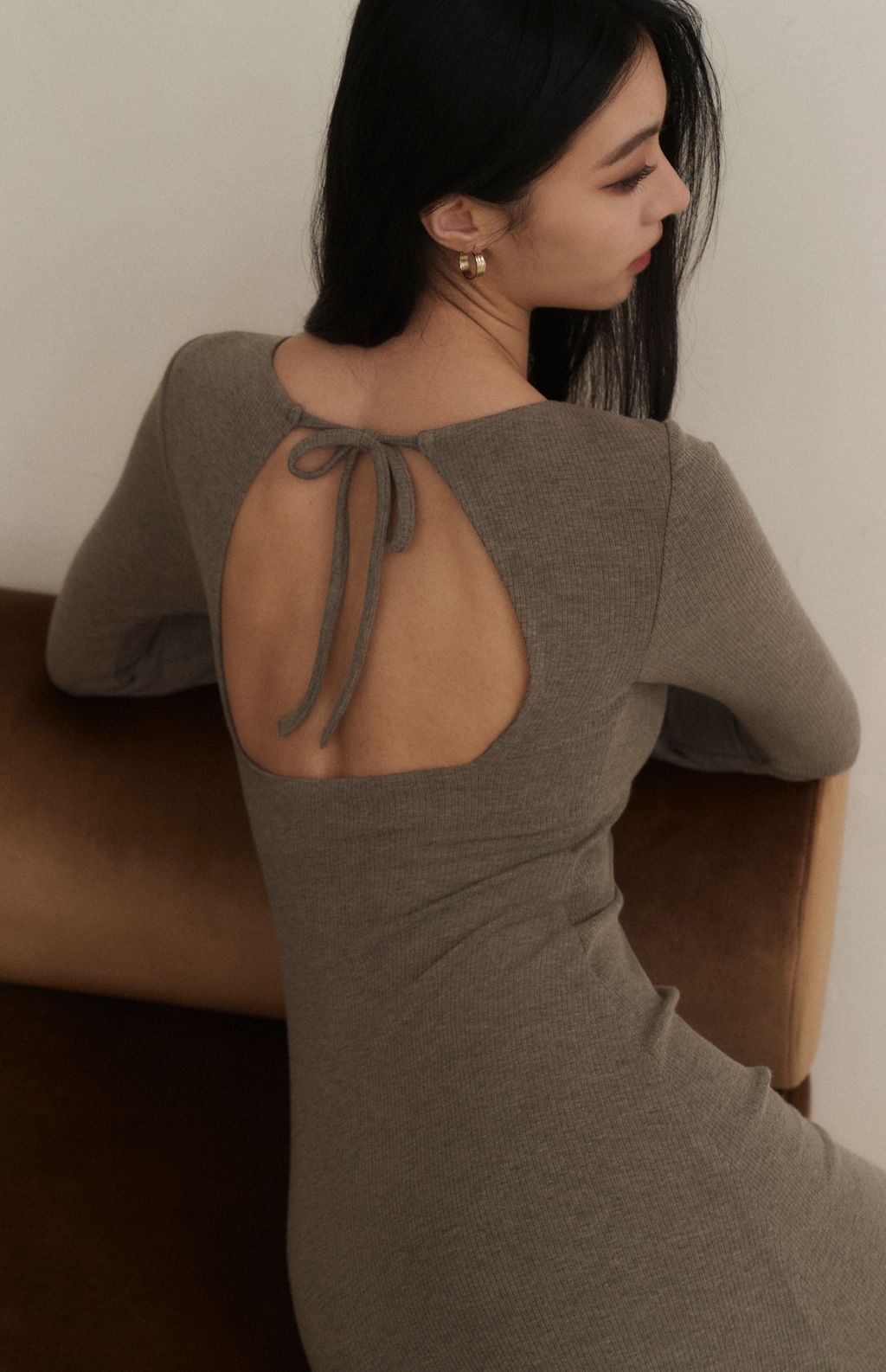 Ribbed Open Back Long Sleeve Mini Bra Dress (坑條美背綁帶Bra Dress) By Beigy - Milu