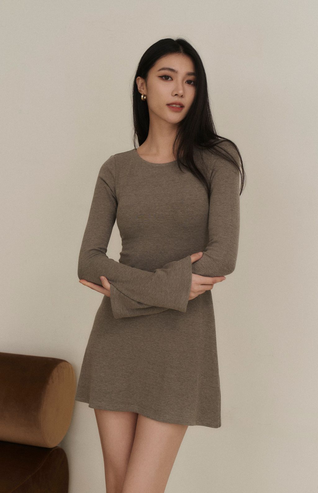 Ribbed Open Back Long Sleeve Mini Bra Dress (坑條美背綁帶Bra Dress) By Beigy - Milu