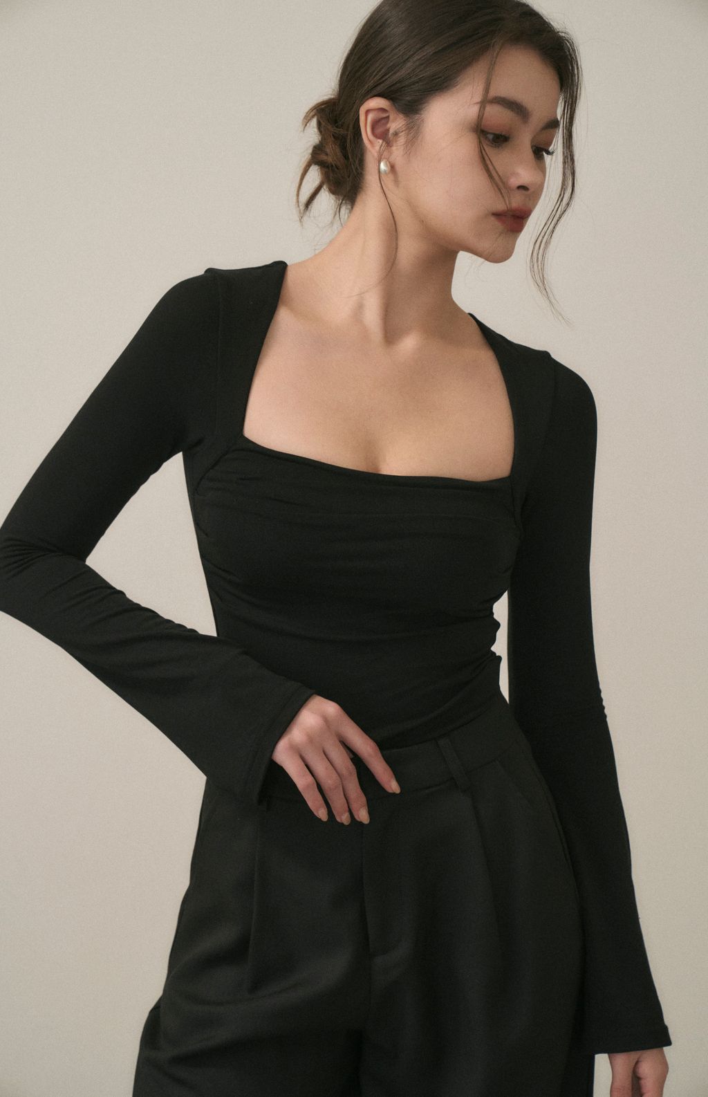 Scratched Long Sleeve Bra Top (美胸抓皺平口長袖Bra Top) By Beigy - Milu