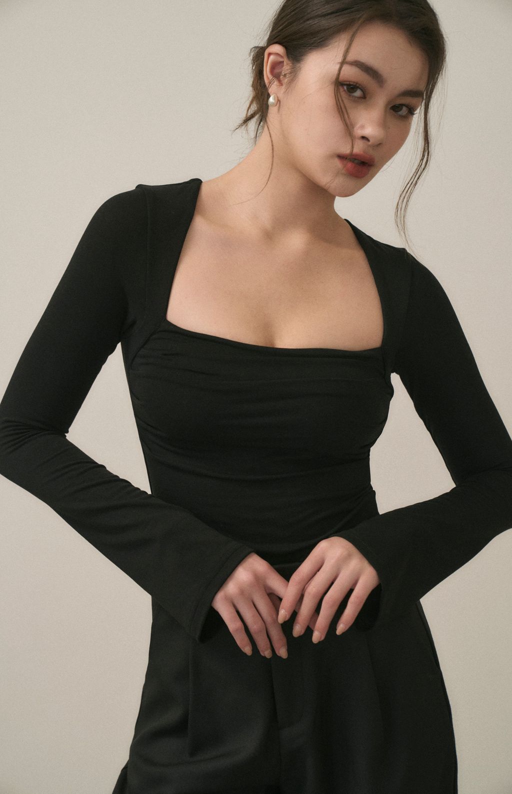 Scratched Long Sleeve Bra Top (美胸抓皺平口長袖Bra Top) By Beigy - Milu