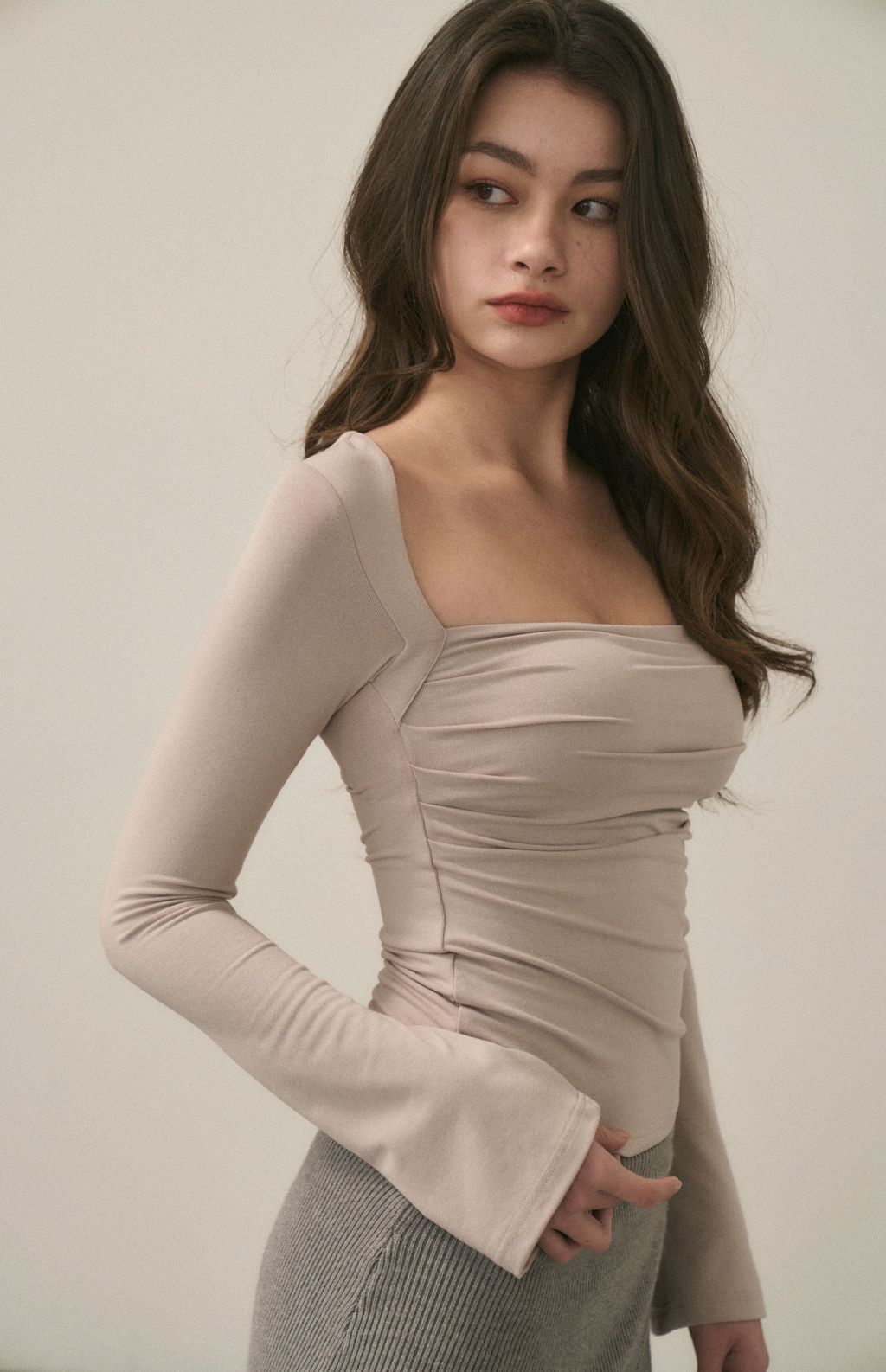 Scratched Long Sleeve Bra Top (美胸抓皺平口長袖Bra Top) By Beigy - Milu