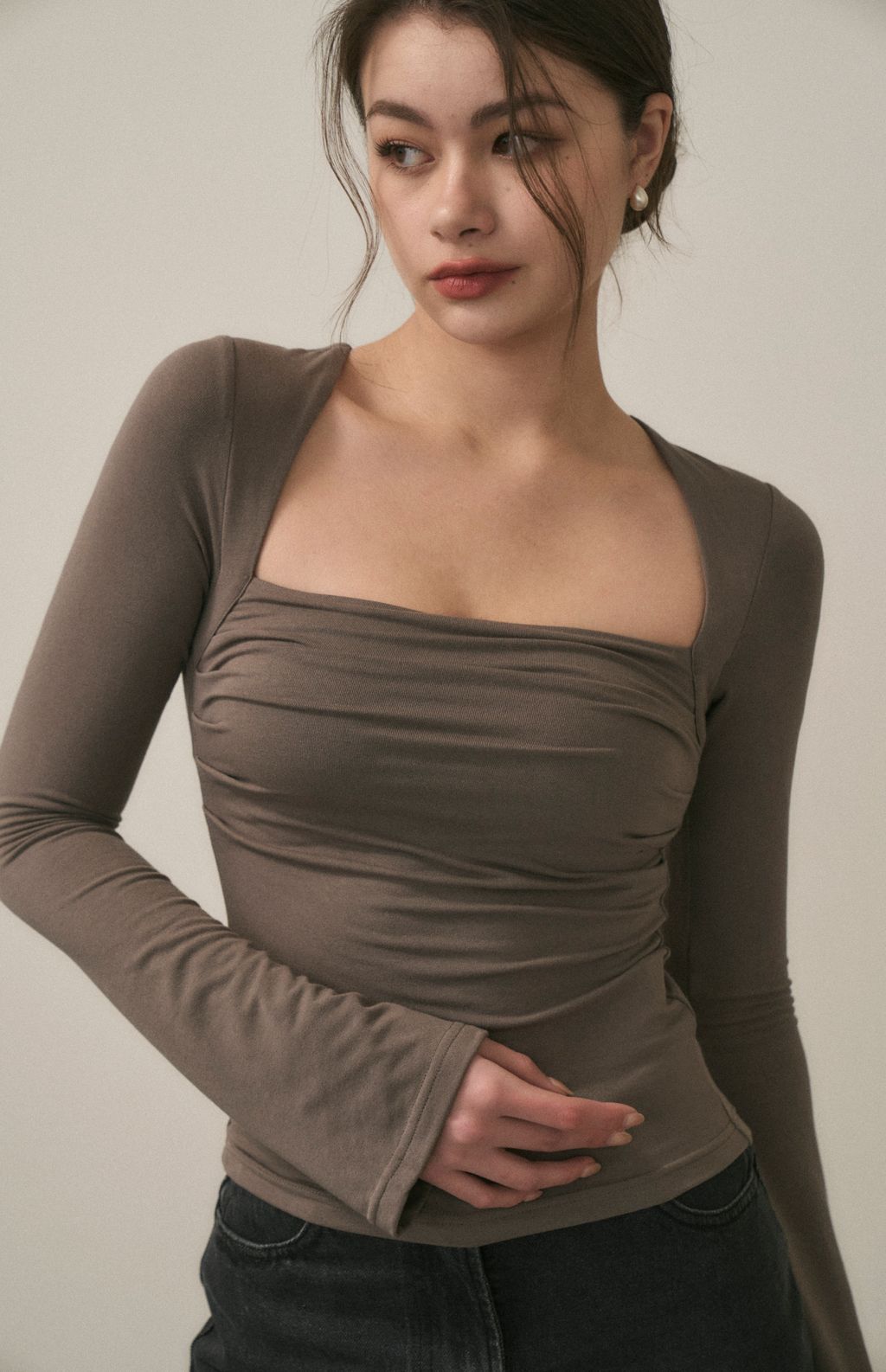Scratched Long Sleeve Bra Top (美胸抓皺平口長袖Bra Top) By Beigy - Milu