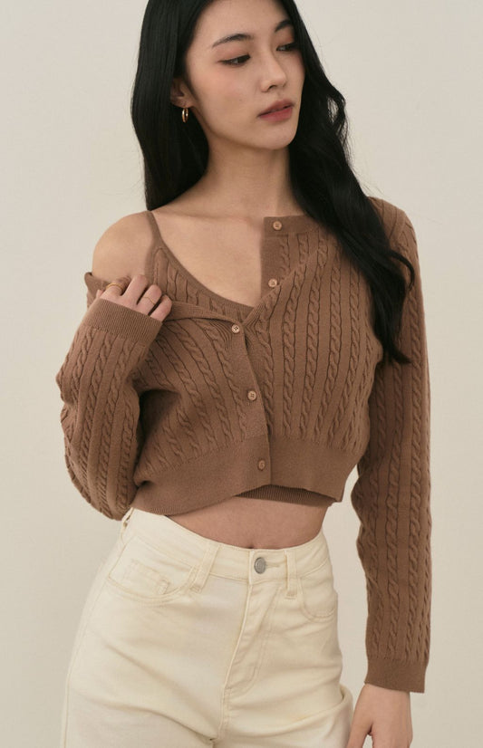 Round Neck Cable Cardigan<br/>麻花針織圓領外套 By Beigy - Milu