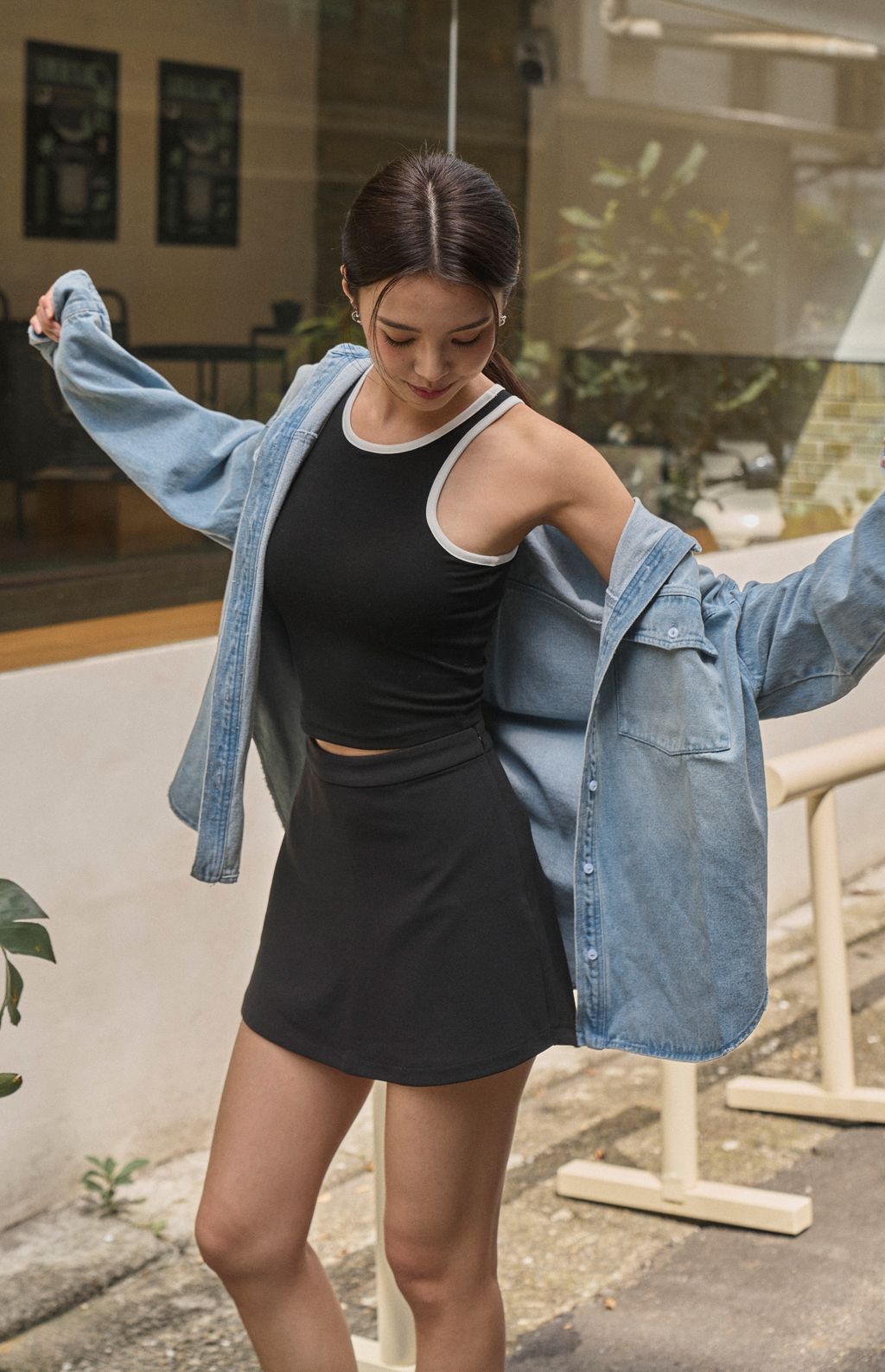 Elastic Curved Hem Mini Skort <br/>彈力輕澎弧擺褲裙