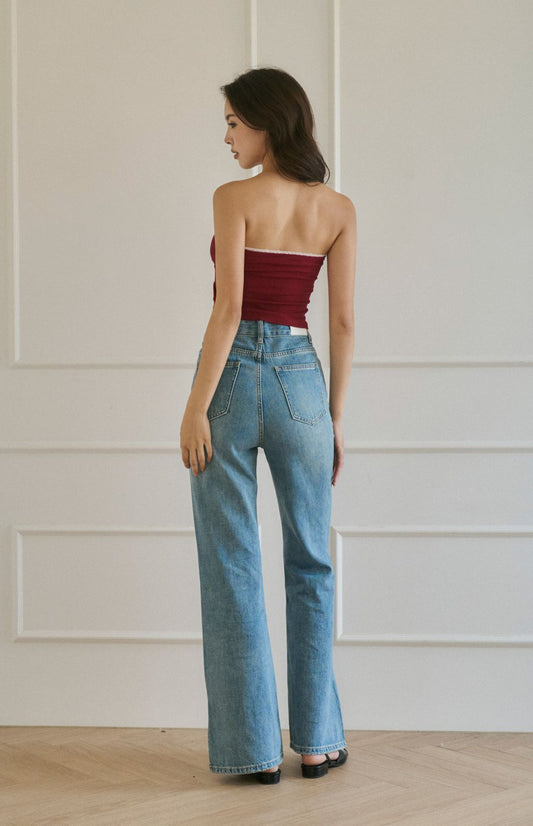 (預購) High Waist Side Slit Flare Jean<br/>率性高腰側開衩微喇叭褲 By Beigy - Milu