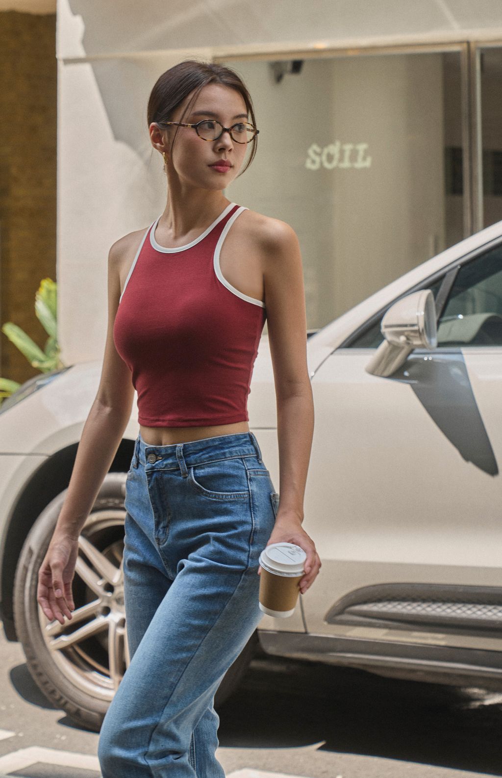Tencel Contrast Color Halter Bra Top<br/>天絲撞色削肩Bra Top