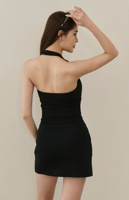 (最後現貨) Thin Rib Knit Halter Bra Top<br/>坑條薄針織繞脖Bra Top -【XS、M】 By Beigy - Milu