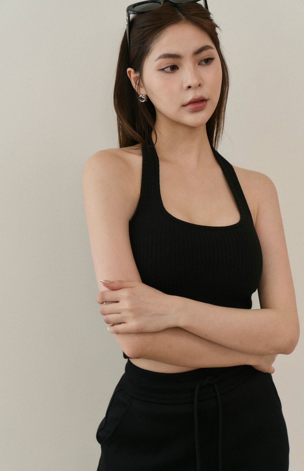 (最後現貨) Thin Rib Knit Halter Bra Top<br/>坑條薄針織繞脖Bra Top -【XS、M】