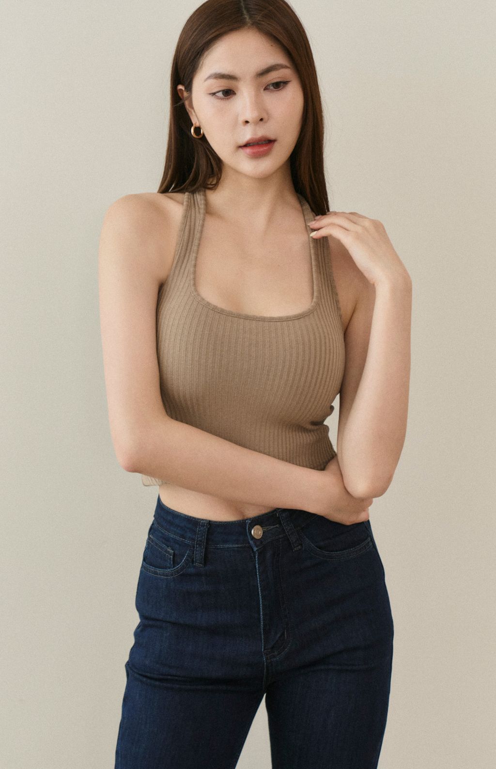 (最後現貨) Thin Rib Knit Halter Bra Top<br/>坑條薄針織繞脖Bra Top -【XS、M】