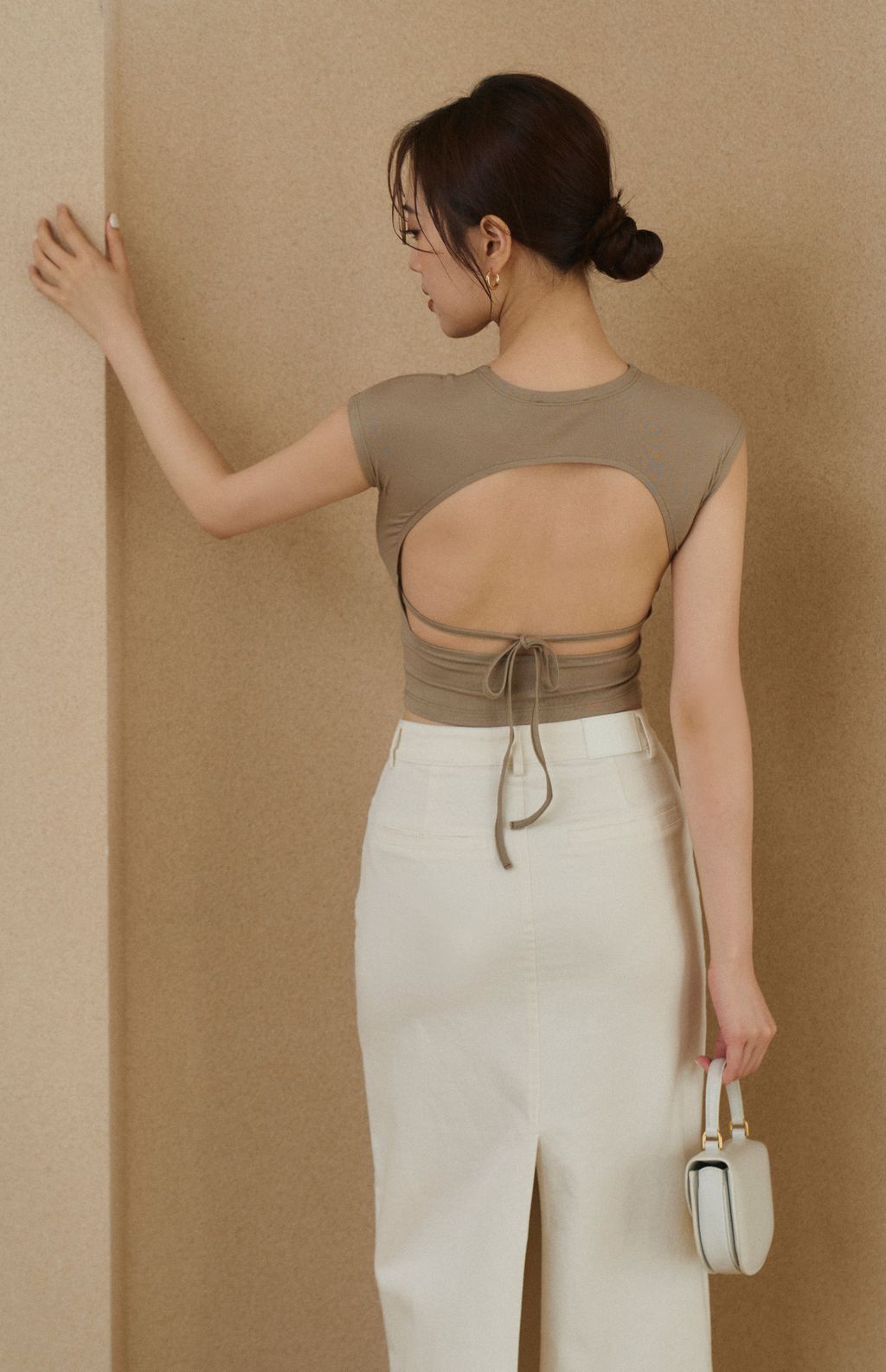 Tencel Open Back Short Sleeve Bra Top<br/>天絲美背綁帶短袖Bra Top