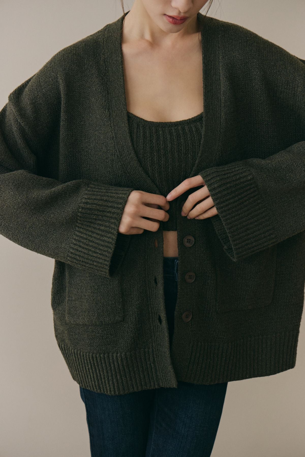 Soft Skin V-Neck Cardigan (親膚粗針V領外套) By Beigy - Milu