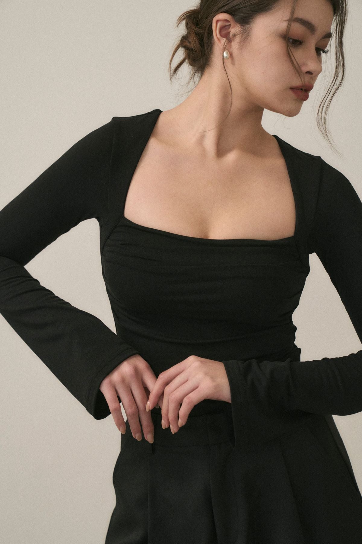 Scratched Long Sleeve Bra Top (美胸抓皺平口長袖Bra Top) By Beigy - Milu
