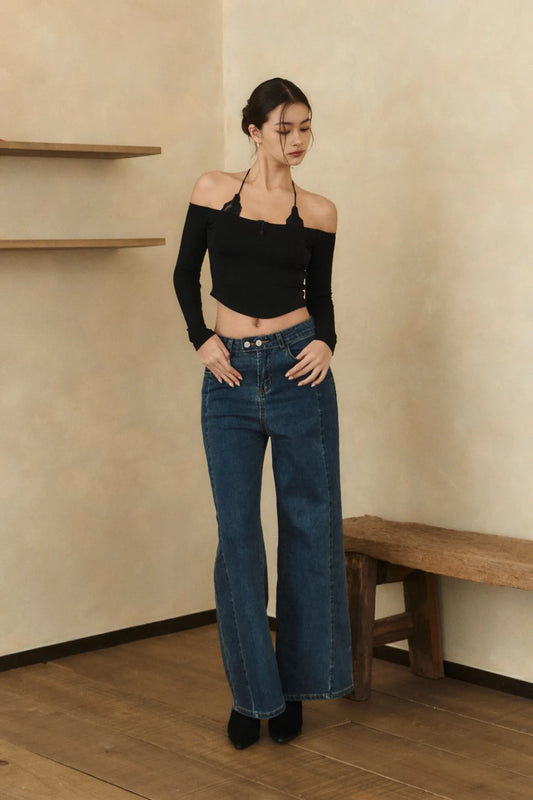 Center Seam Wide Leg Jeans<br/>俐落車線修身牛仔寬褲