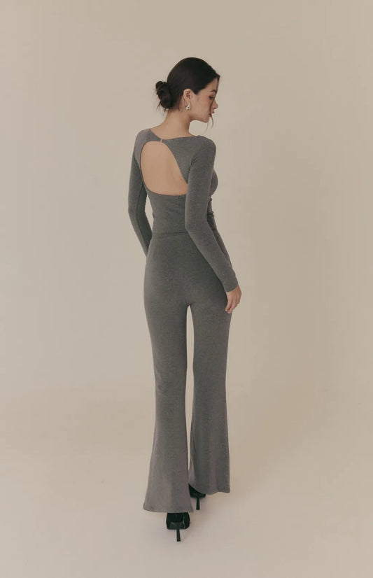 (最後現貨) Cozy Wool-Blend Backless Long Sleeve Bra Top<br/>羊毛船型領美背長袖Bra Top -【S-L】