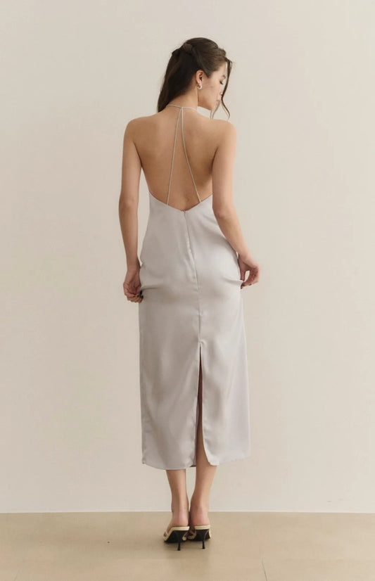 Goddess Satin Halter Open-Back Maxi Bra Dress<br/>女神緞面削肩美背長Bra Dress