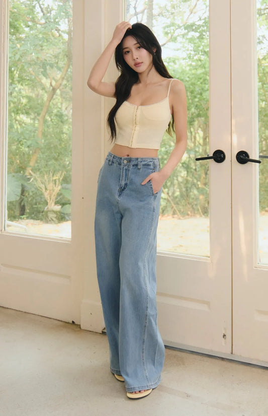 Lace Trim Hook-Front Knit Corset<br/>針織蕾絲勾釦馬甲Bra Top