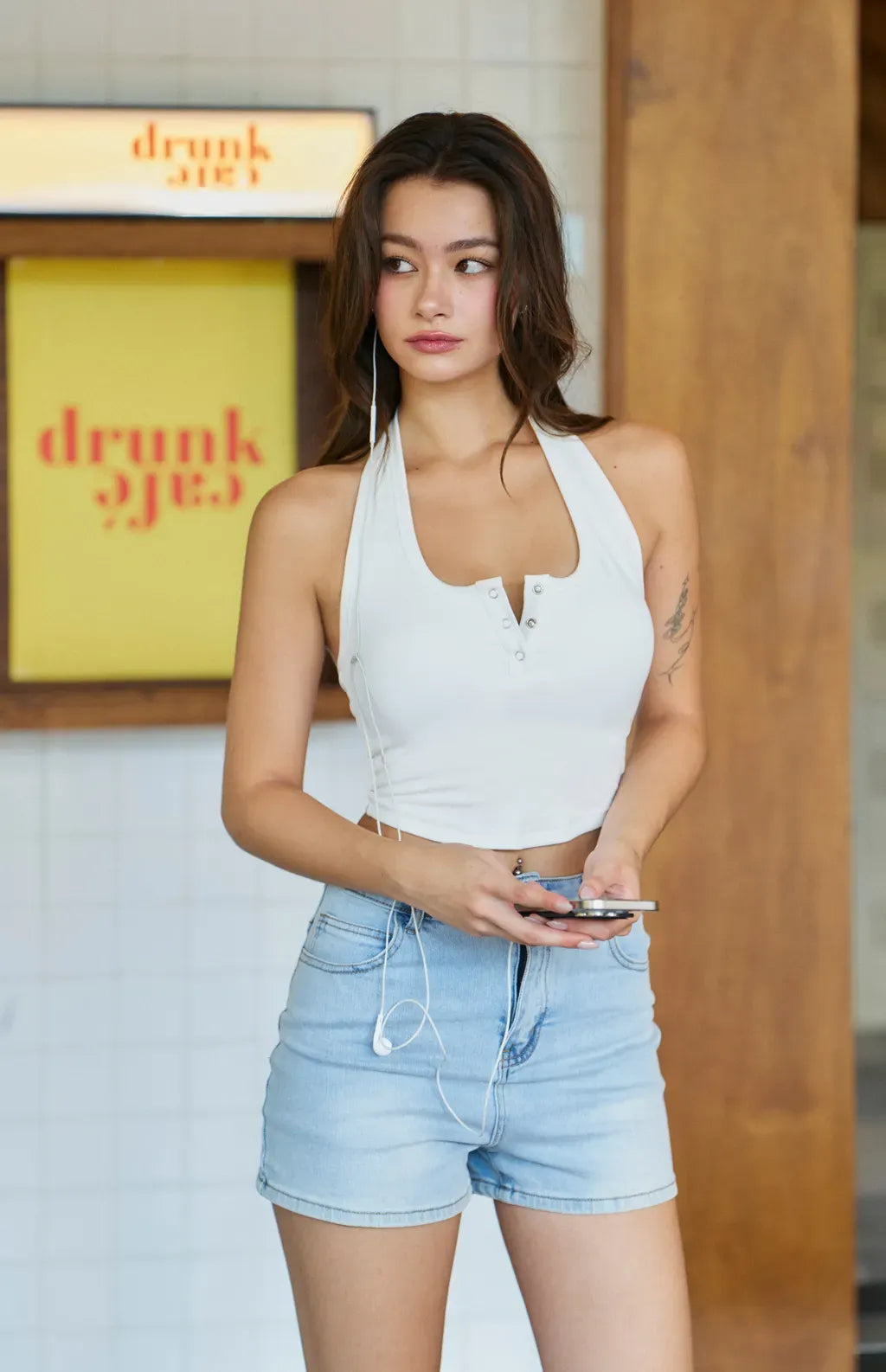 Front Button Halter Bra Top<br/>美式繞脖可開釦Bra Top