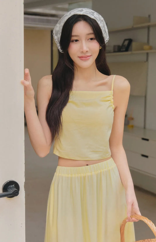 French Off-Shoulder Ruched Bra Top<br/>法式削肩抽皺Bra Top