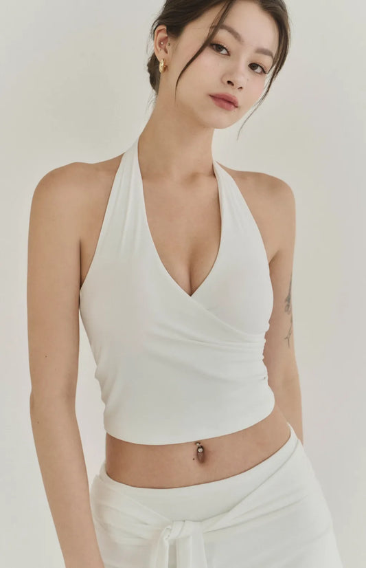 Halter Cross Front Ruched Bra Top<br/>美胸交叉V領抓皺Bra Top