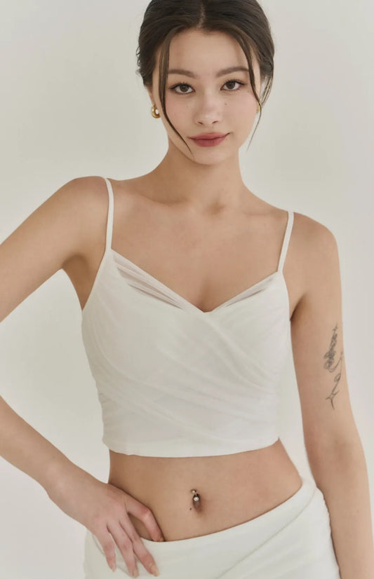 Sheer Mesh Ruched Plunge Bra Top<br/>V領網紗抓皺Bra Top