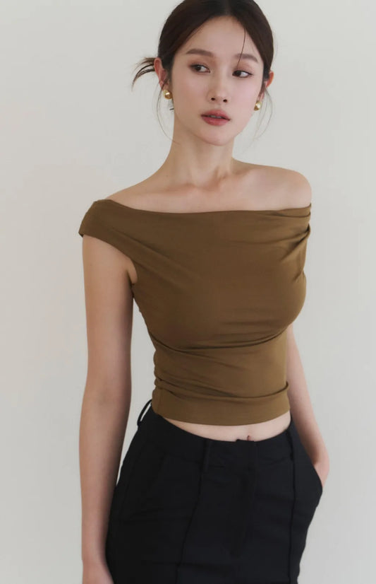 Lyocell Draped Boatneck Bra Top<br/>船型垂領萊塞爾Bra Top