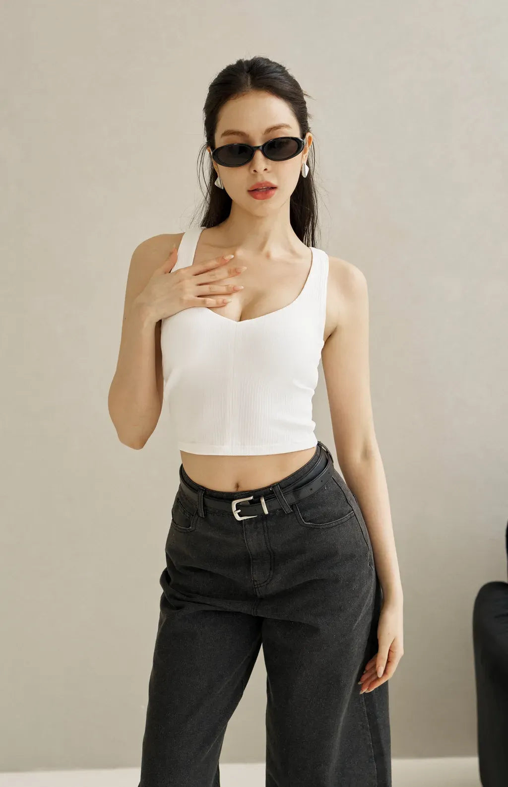Rib Knit V-Neck Bra Top<br/>坑條V領美胸Bra Top