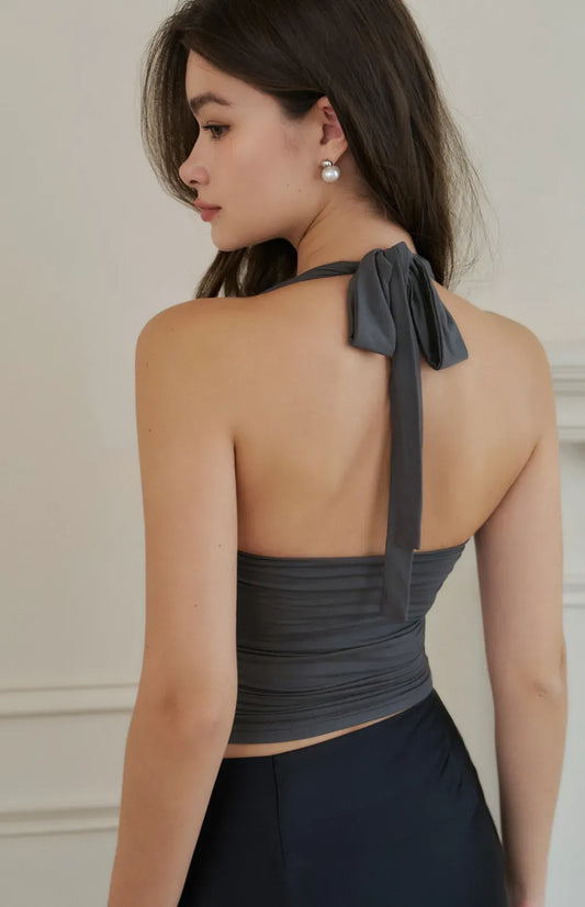Halter Neck Strap Bra Top<br/>繞脖綁帶抓皺Bra Top By Beigy - Milu