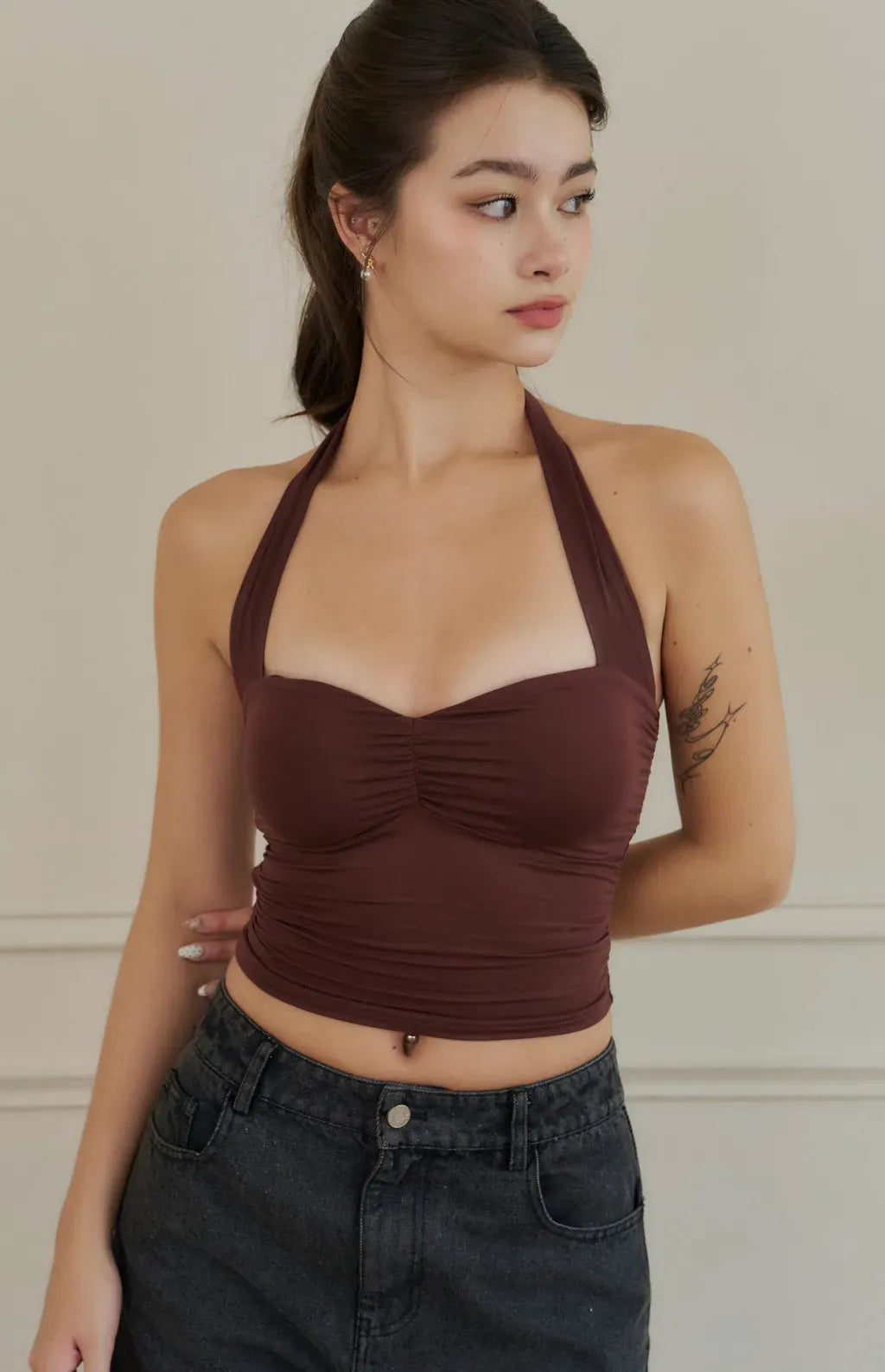 Halter Neck Strap Bra Top<br/>繞脖綁帶抓皺Bra Top