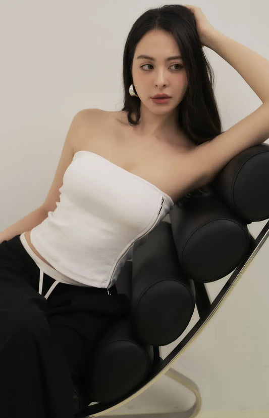Side Zipper Strapless Bra Top<br/>側拉鏈造型平口Bra Top By Beigy - Milu