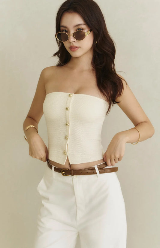 Front Button Strapless Bra Top<br/>質感織紋排釦平口Bra Top By Beigy - Milu