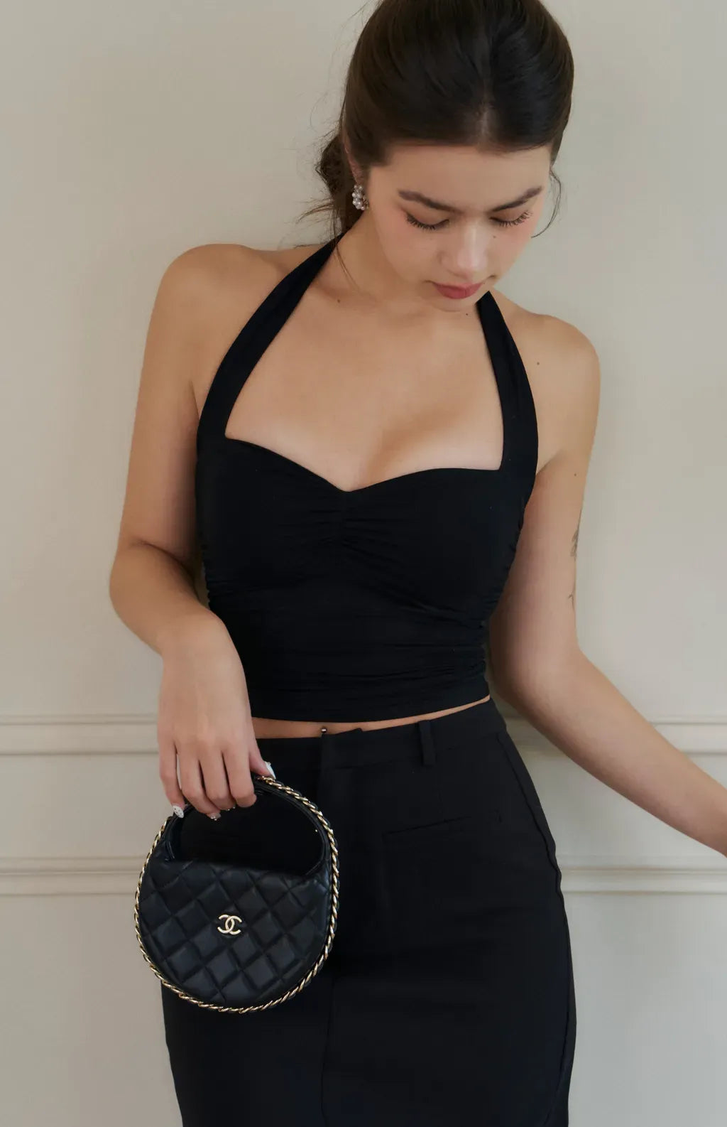 Halter Neck Strap Bra Top<br/>繞脖綁帶抓皺Bra Top