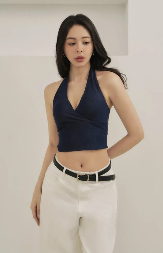 V-Neck Denim Bra Top<br/>率性繞頸V領牛仔Bra Top By Beigy - Milu